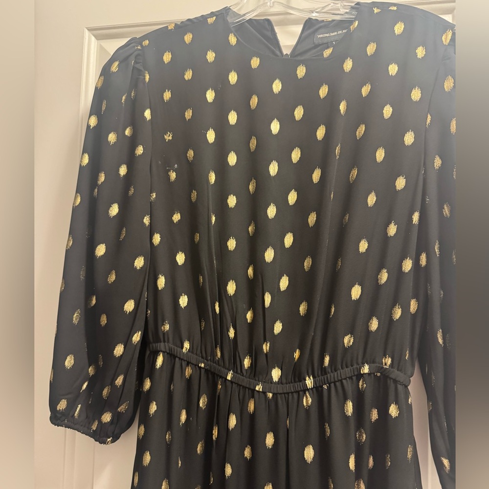 Fame Black and Gold Polka Dot Midi Dress